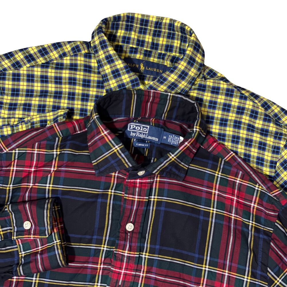 Polo Ralph Lauren Button Down Shirts Mens Medium Lot of 2 Plaid Madras Preppy